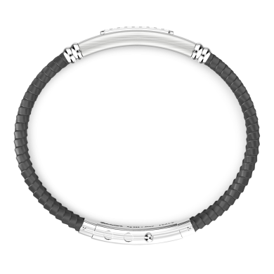 Zancan silicone bracelet with silver tag and black stones.