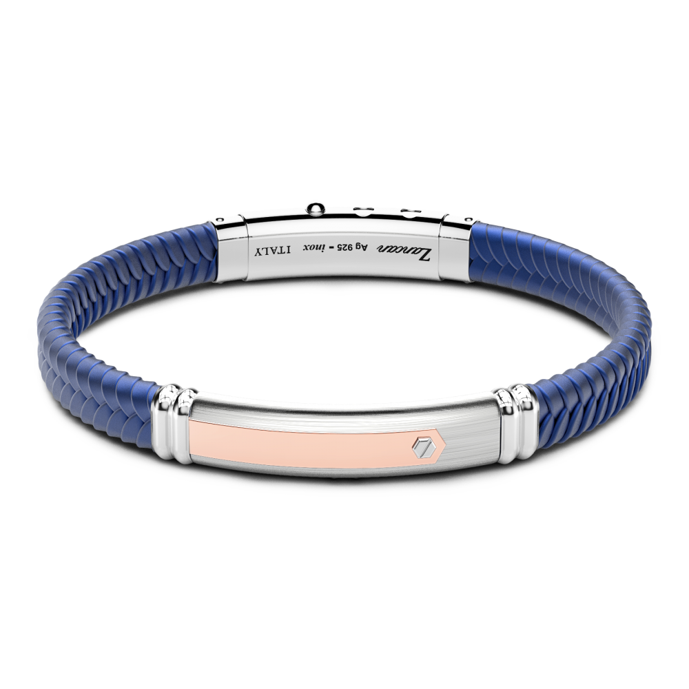 Zancan black silicone bracelet with silver tag and rose gold details.