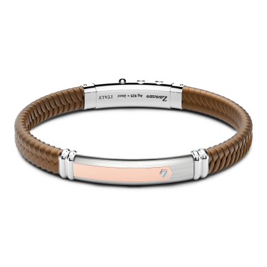 Bracciale Zancan in silicone nero con targa in argento e dettagli in oro rosa.