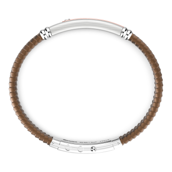 Zancan black silicone bracelet with silver tag and rose gold details. 2