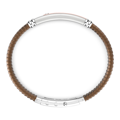 Pulsera Zancan de silicona negra con placa de plata y detalles de oro rosa.