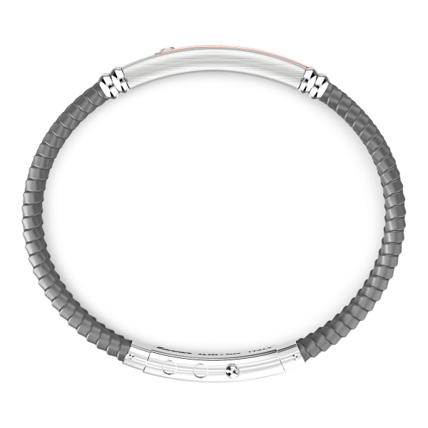 Zancan black silicone bracelet with silver tag and rose gold details.