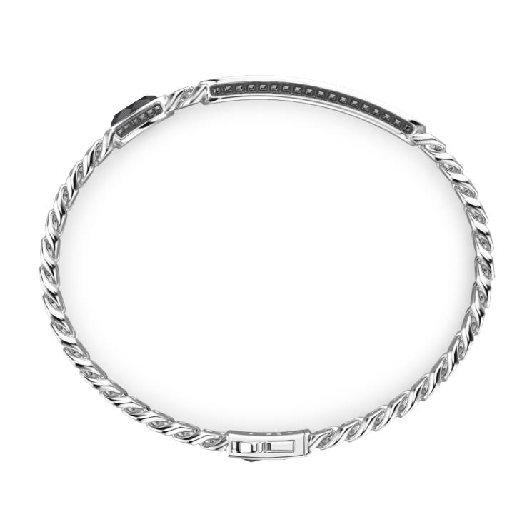 Zancan-Panzerkettenarmband aus Silber mit Plakette und schwarzem Edelstein.