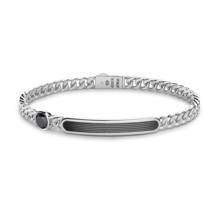 Zancan-Panzerkettenarmband aus Silber mit Plakette und Onyxsteinen.