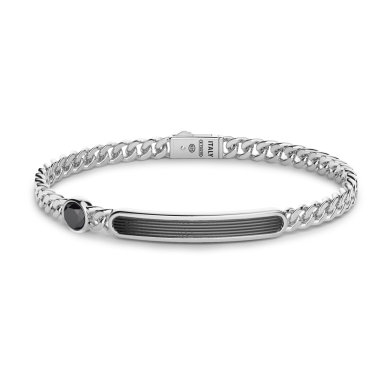 Zancan silver curb chain bracelet with tag and onyx stones.