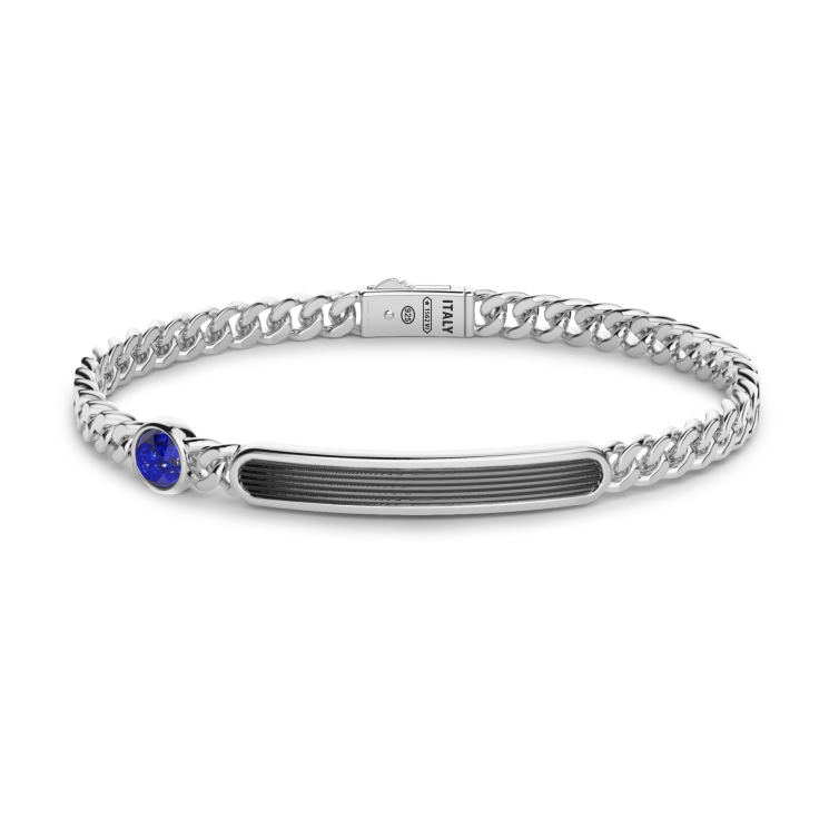 Zancan-Panzerkettenarmband aus Silber mit Plakette und Lapissteinen.