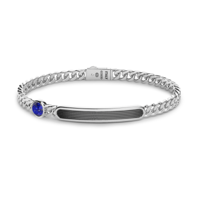 Zancan-Panzerkettenarmband aus Silber mit Plakette und Lapissteinen.