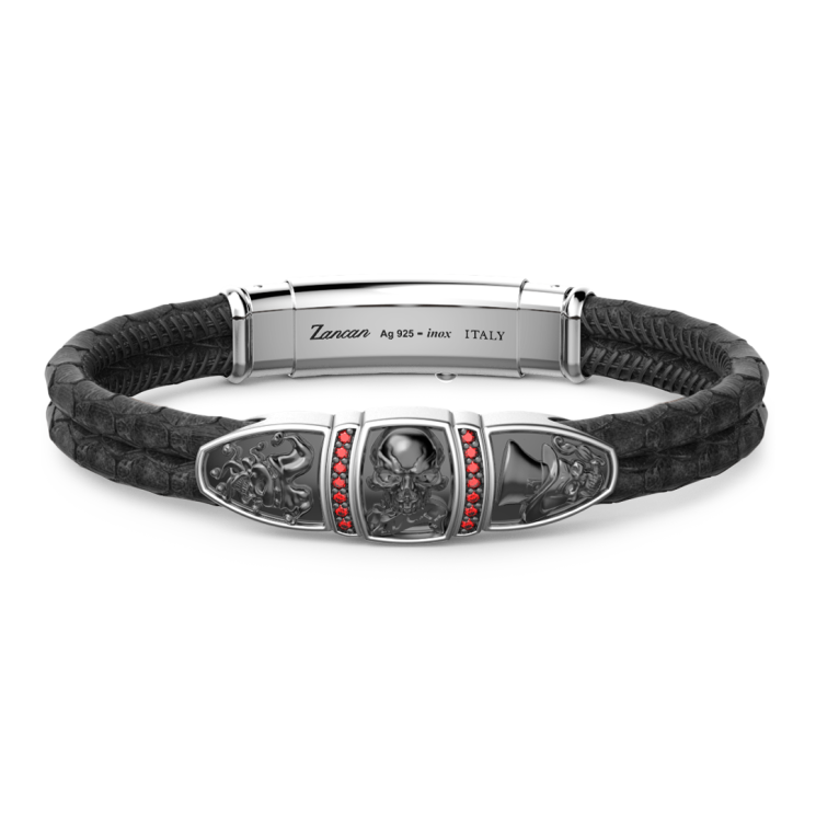 Zancan-Armband aus Leder mit Totenkopf.