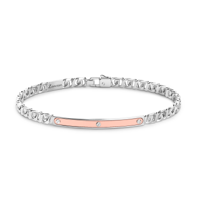 Bracelet gourmette Zancan en argent avec plaque et inserts en or rose.