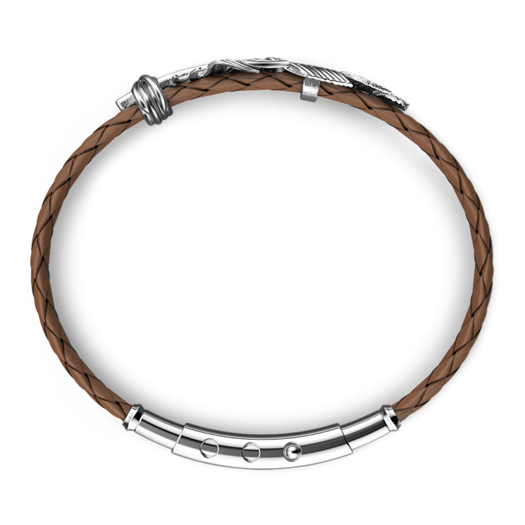 Zancan-Armband aus Silber und Leder mit Feder.