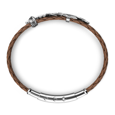 Pulsera Zancan de plata y piel con pluma.