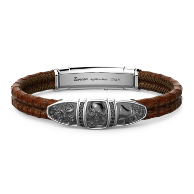 Zancan-Lederarmband mit Plakette und Totenkopf.