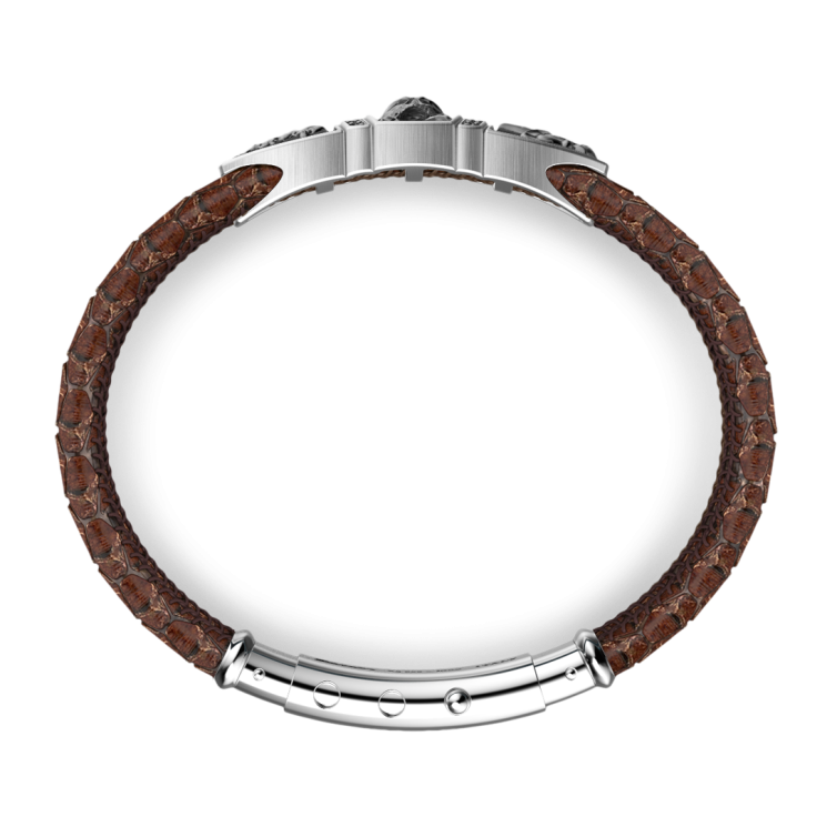 Pulsera Zancan de piel con placa y calavera.