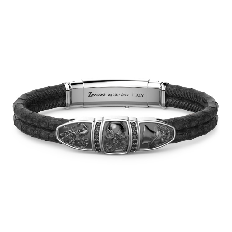 Zancan leather bracelet with tag and skull.