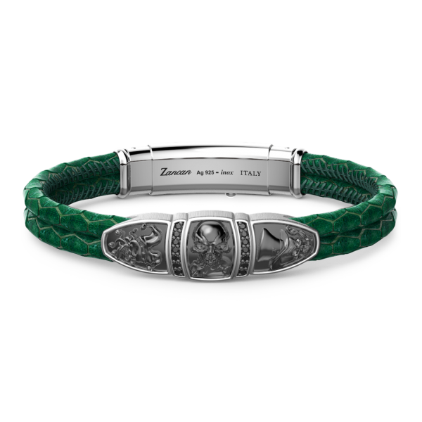Zancan leather bracelet with tag and skull.