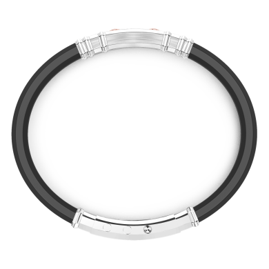 Zancan black silicone bracelet with silver tag and rose gold details.