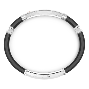 Zancan black silicone bracelet with silver tag and rose gold details. 2