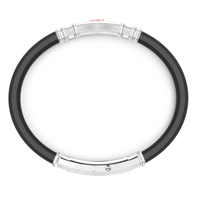 Pulsera Zancan de silicona negra con placa de plata y detalles de oro rosa.