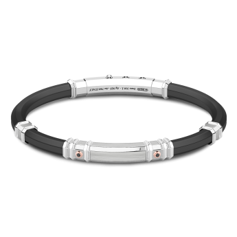 Zancan black silicone bracelet with silver tag and rose gold details.