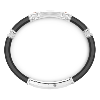 Zancan black silicone bracelet with silver tag and rose gold details. 2