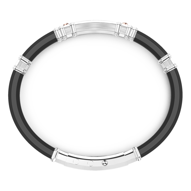 Bracciale Zancan in silicone nero con targa in argento e dettagli in oro rosa.
