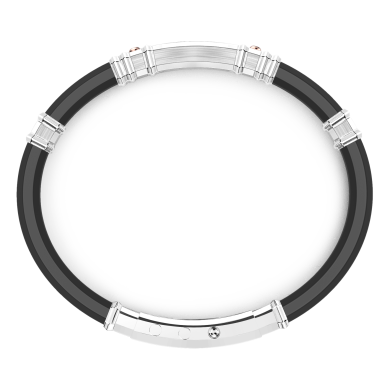 Bracciale Zancan in silicone nero con targa in argento e dettagli in oro rosa.