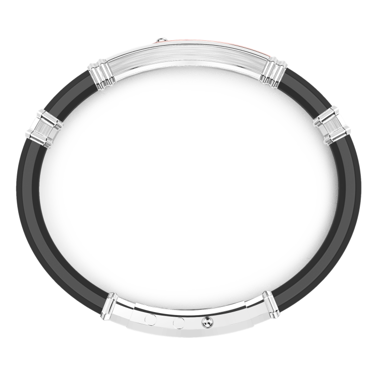 Bracciale Zancan in silicone nero con targa in argento e dettagli in oro rosa.