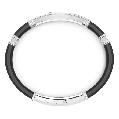 Zancan black silicone bracelet with silver tag and rose gold details.