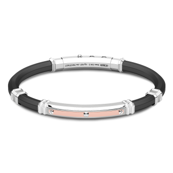 Bracciale Zancan in silicone nero con targa in argento e dettagli in oro rosa.