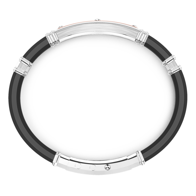 Bracciale Zancan in silicone nero con targa in argento e dettagli in oro rosa.