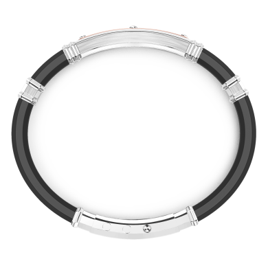 Bracciale Zancan in silicone nero con targa in argento e dettagli in oro rosa.