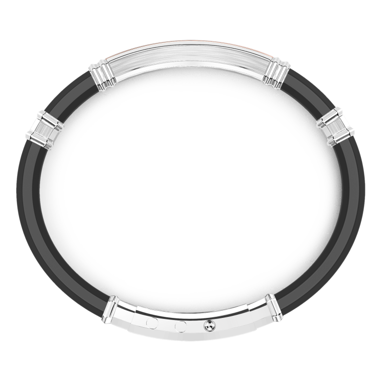 Zancan black silicone bracelet with silver tag and rose gold details.