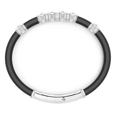 Bracciale Zancan in silicone nero con targa in argento e dettagli in oro rosa.