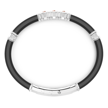 Zancan black silicone bracelet with silver tag and rose gold details. 2