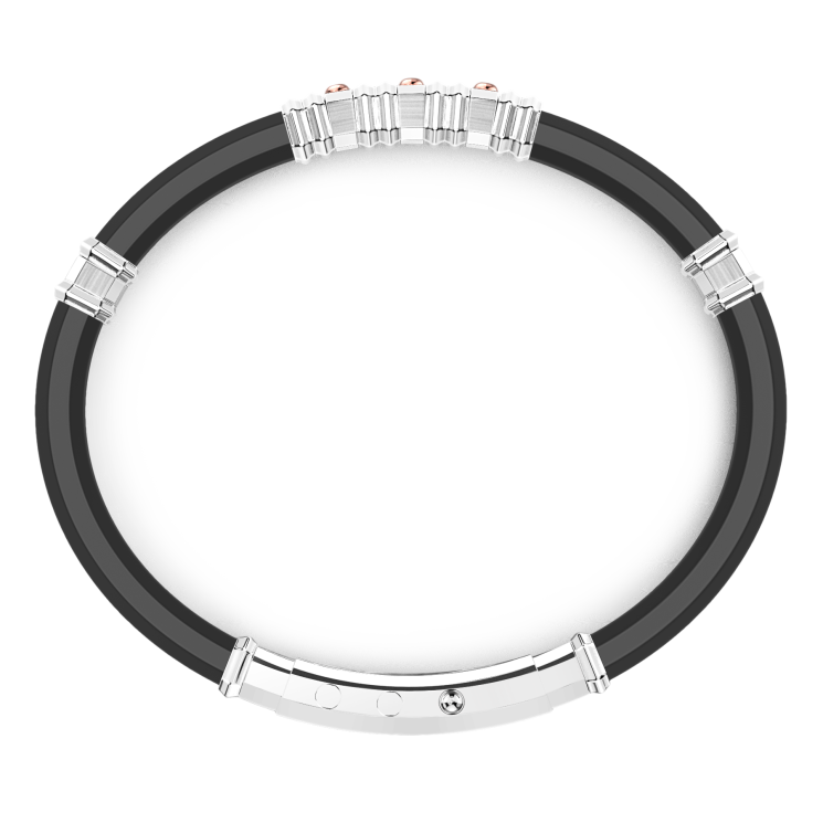 Bracciale Zancan in silicone nero con targa in argento e dettagli in oro rosa.