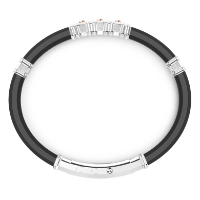 Bracciale Zancan in silicone nero con targa in argento e dettagli in oro rosa.