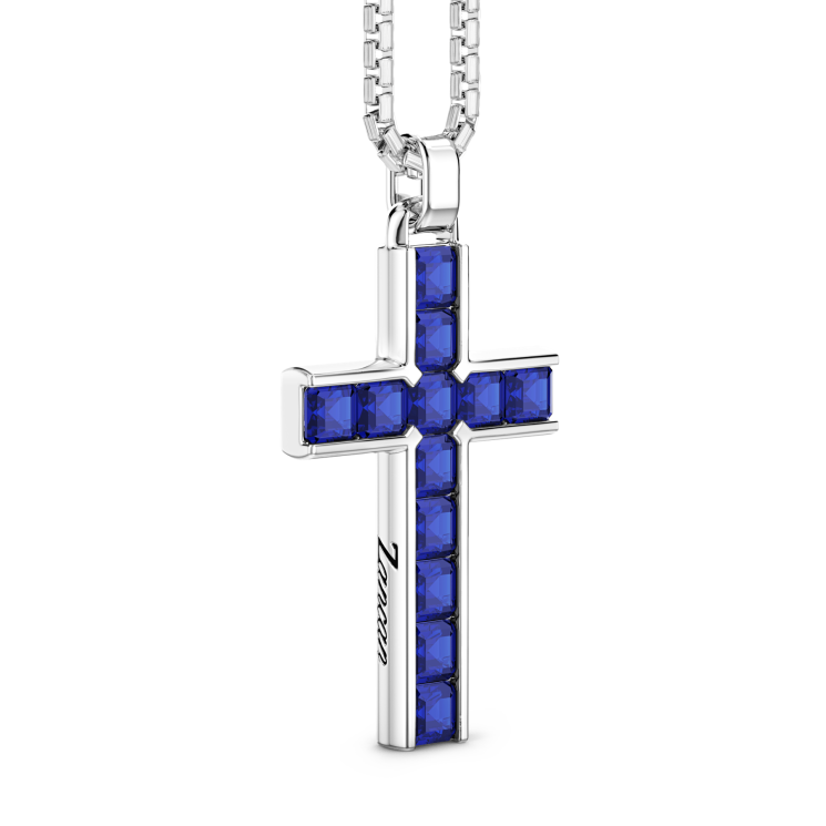 Collana Zancan in argento con pendente a croce e pietre naturali.