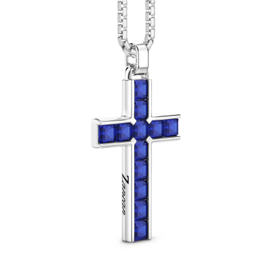Collana Zancan in argento con pendente a croce e pietre naturali.