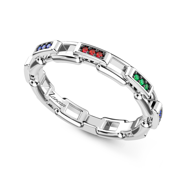 Anello a fascia Zancan in argento e pietre naturali.