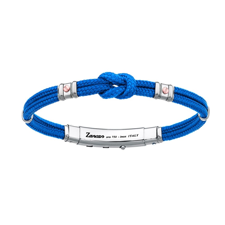 Zancan kevlar bracelet with nautical knot and rose gold screws.