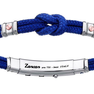 Pulsera Zancan de kevlar con nudo náutico y tornillos de oro rosa.