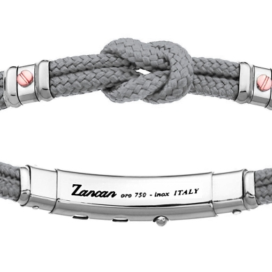 Pulsera Zancan de kevlar con nudo náutico y tornillos de oro rosa.