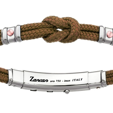 Pulsera Zancan de kevlar con nudo náutico y tornillos de oro rosa.