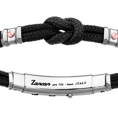 Pulsera Zancan de kevlar con nudo náutico y tornillos de oro rosa.