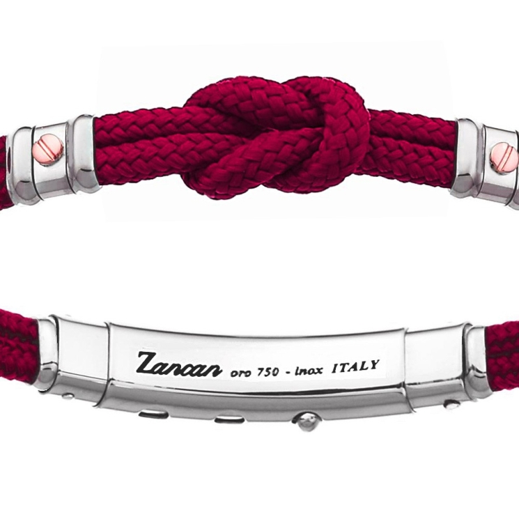 Pulsera Zancan de kevlar con nudo náutico y tornillos de oro rosa.