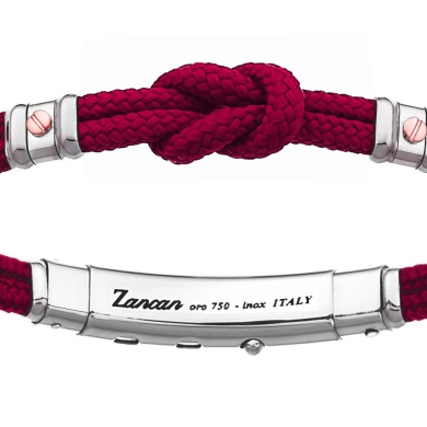 Pulsera Zancan de kevlar con nudo náutico y tornillos de oro rosa.