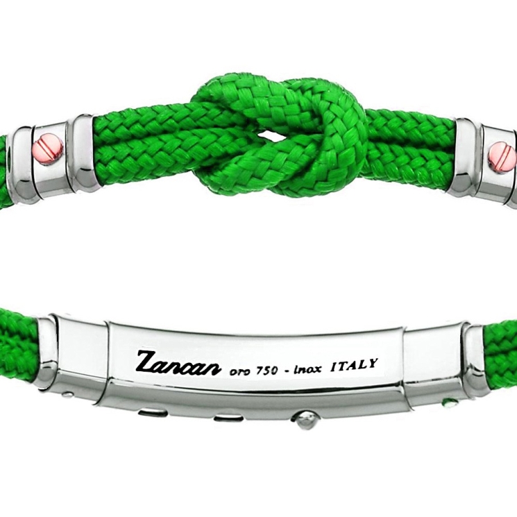 Pulsera Zancan de kevlar con nudo náutico y tornillos de oro rosa.