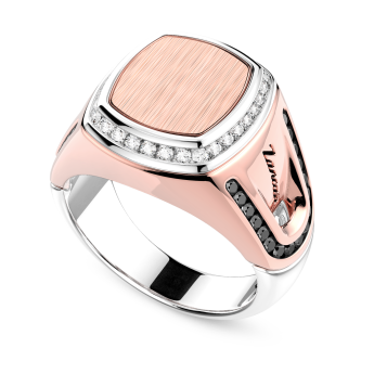 Anello chevalier Zancan in oro 18kt e diamanti. 2