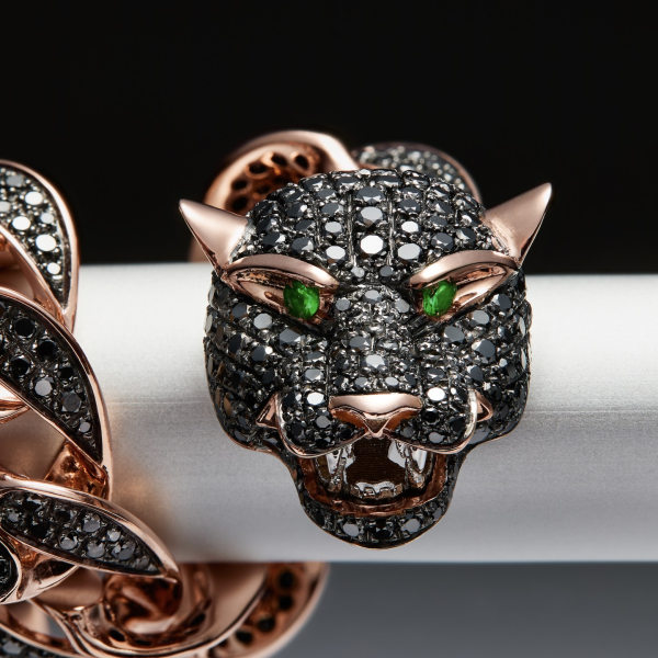 Bracciale pantera Zancan in oro 18kt e diamanti neri.