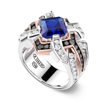 Anello Zancan in oro 18kt con zaffiro blu. 2
